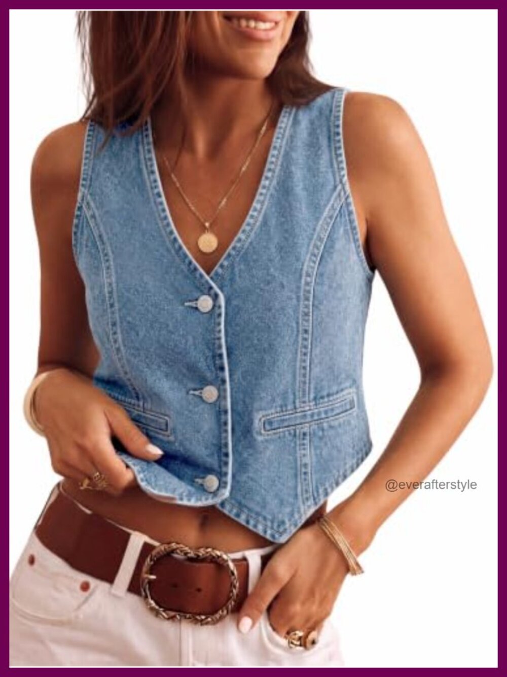 Women's Denim Vest Sleeveless V-Neck Button Down Crop Jean Waistcoat